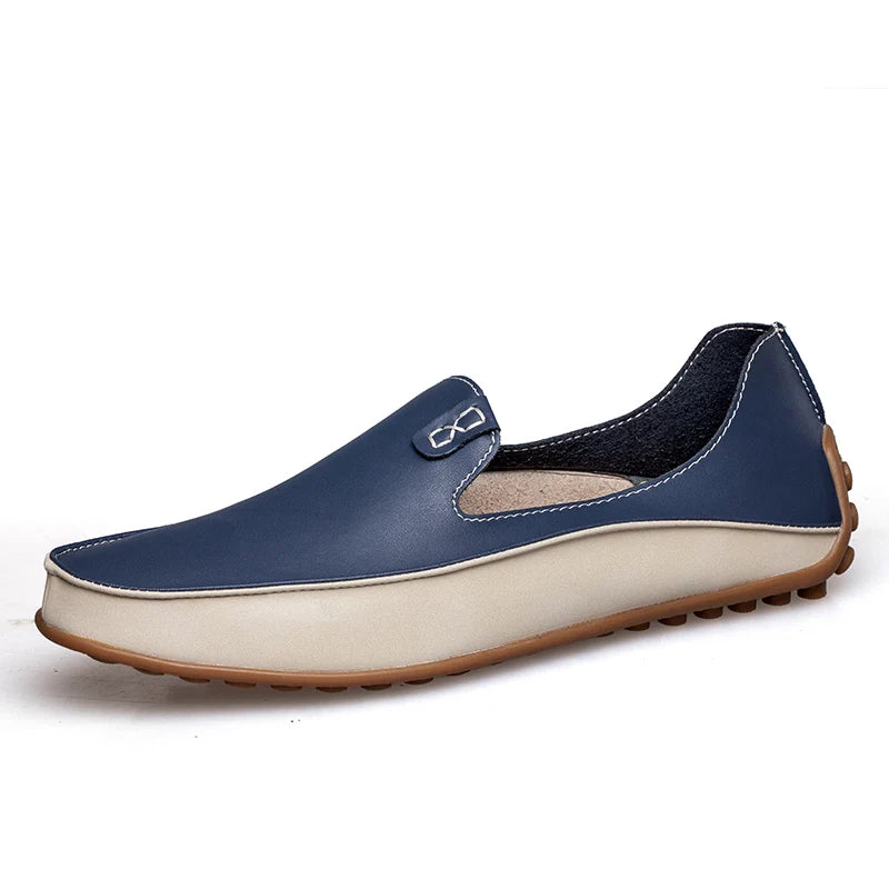 Modieuze Stijlvolle Tweekleurig Casual Business Ademend Slip-In Loafers van Veganistisch Leer met Ronde Neus en Platte Rubberzool voor Heren