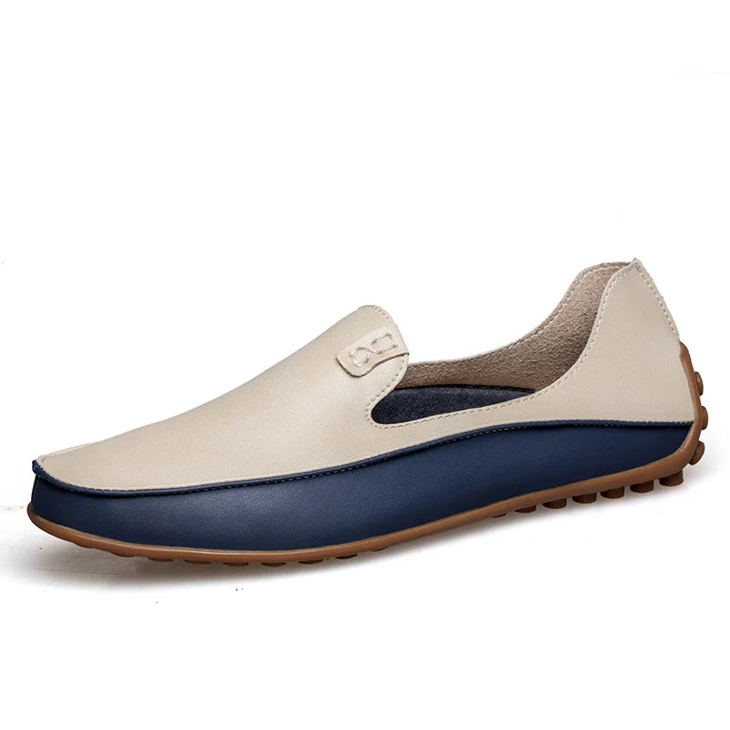 Modieuze Stijlvolle Tweekleurig Casual Business Ademend Slip-In Loafers van Veganistisch Leer met Ronde Neus en Platte Rubberzool voor Heren