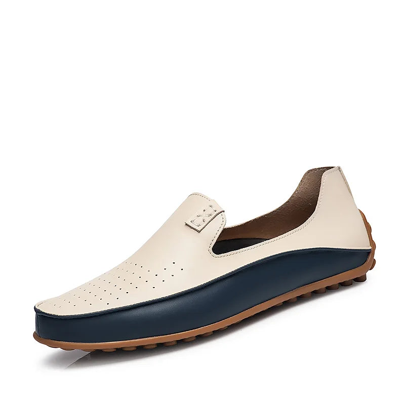 Modieuze Stijlvolle Tweekleurig Casual Business Ademend Slip-In Loafers van Veganistisch Leer met Ronde Neus en Platte Rubberzool voor Heren