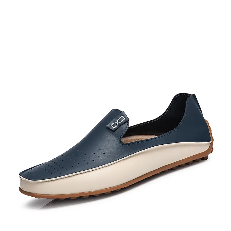 Modieuze Stijlvolle Tweekleurig Casual Business Ademend Slip-In Loafers van Veganistisch Leer met Ronde Neus en Platte Rubberzool voor Heren