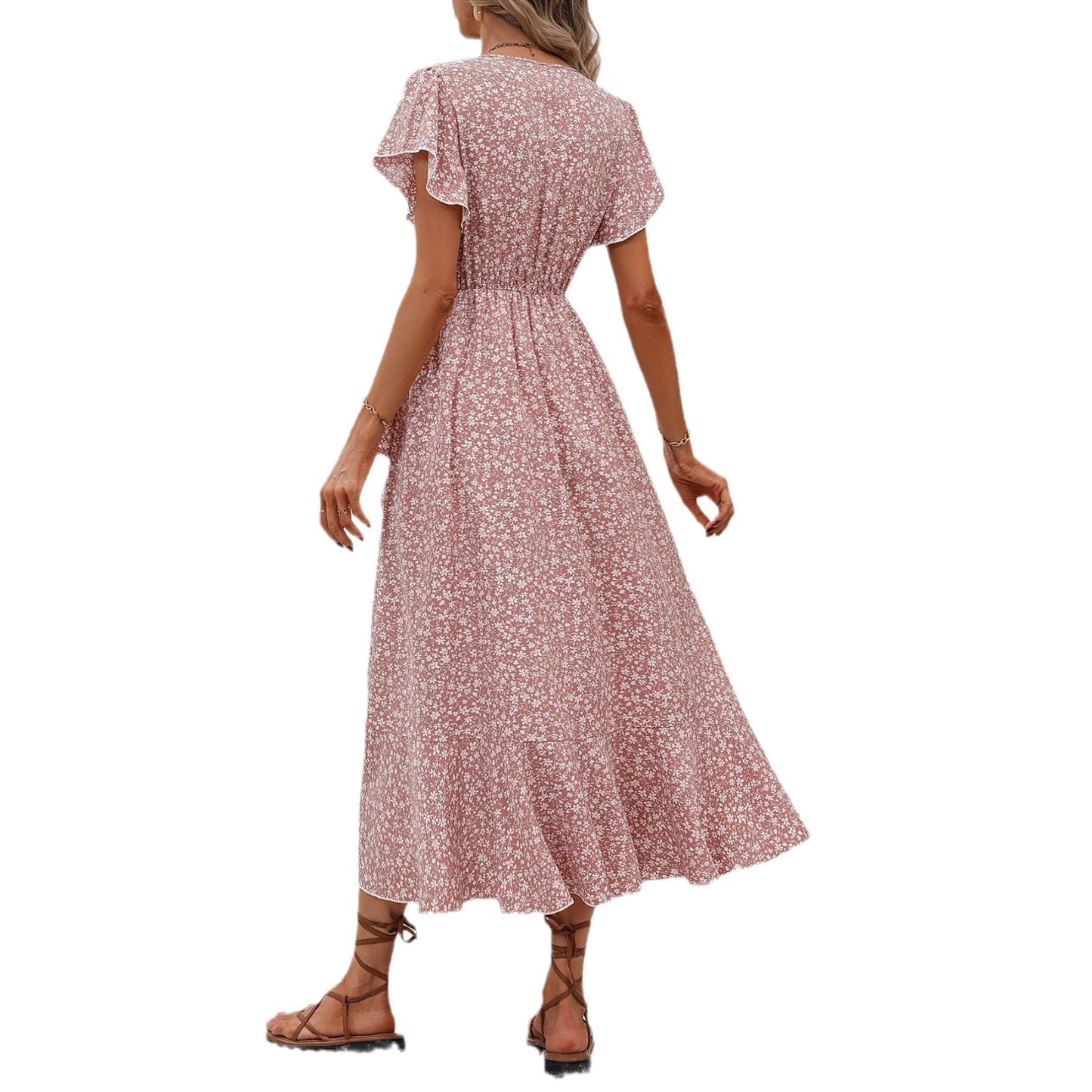 Stijlvolle Casual Bloemenprint Midi Wikkeljurk met Korte Mouwen en V-hals voor Dames & Plus-size