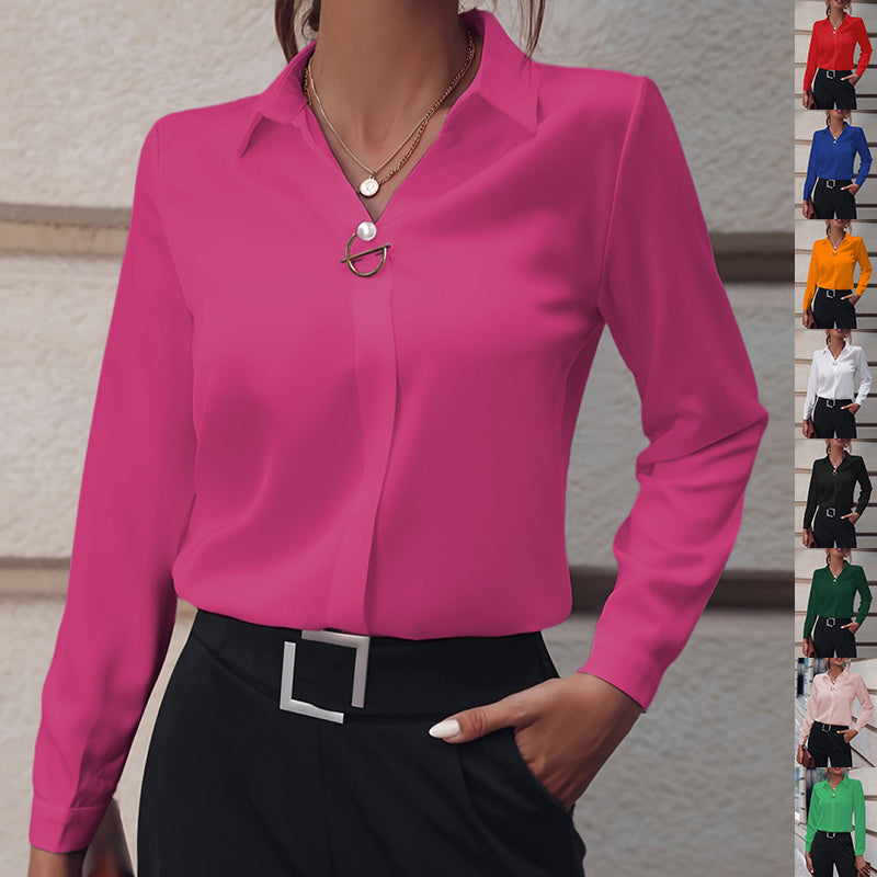 Elegante Forensen in Effen Kleur V-hals Shirt met Lange Mouwen en Knoopsluiting voor Dames/Plus-size & Meiden