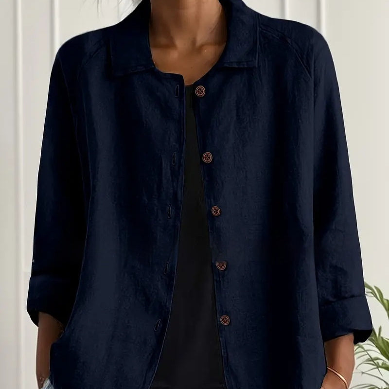 Casual All-Match Afslankende Effen Kleur Overhemd met Kraag en Knoopsluiting voor Dames & Plus-size