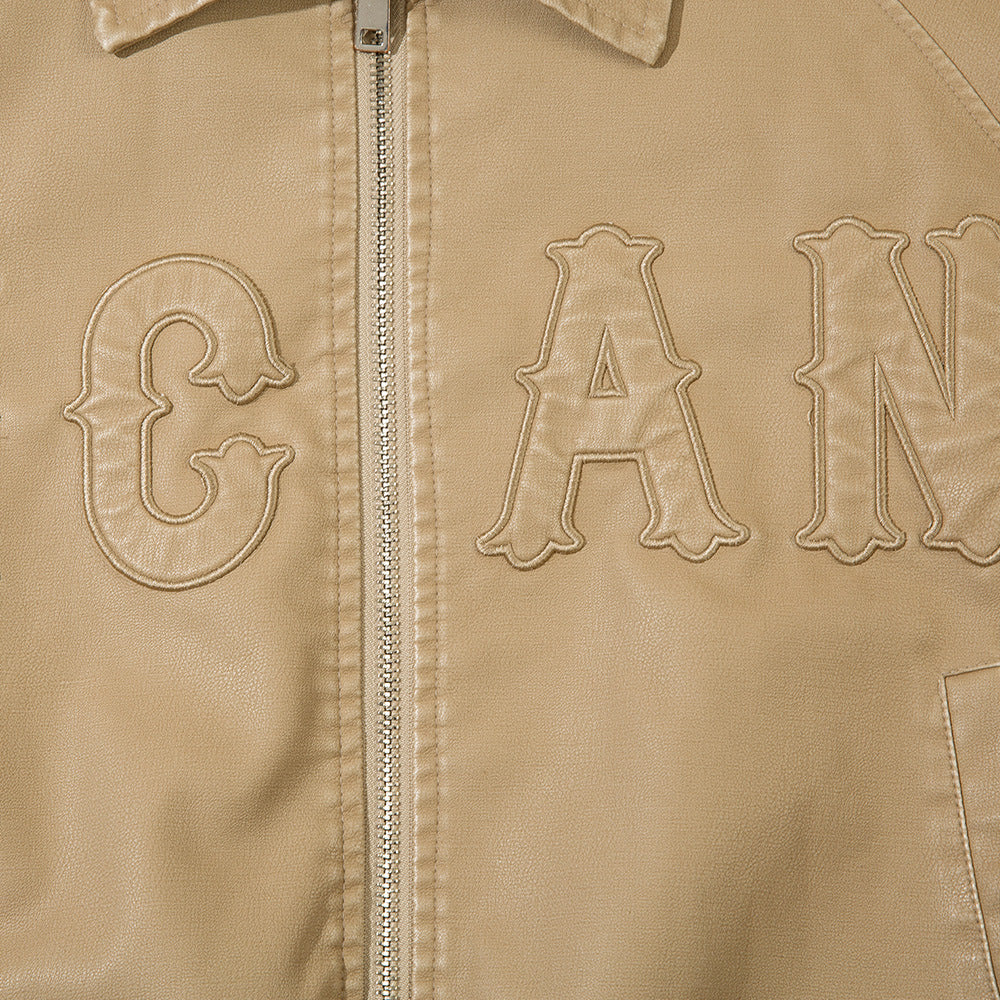 Trendy Losse Jacket van PU-Leer en Geborduurde Letters voor Heren