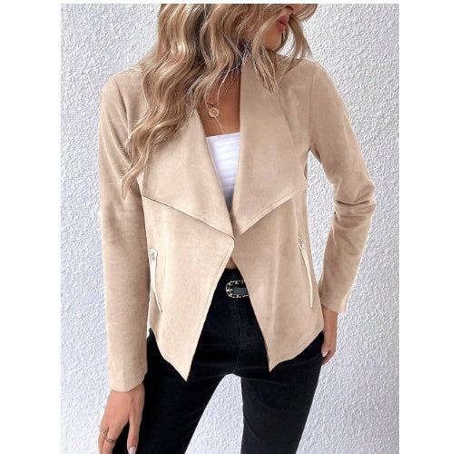 Stijlvolle Casual/Business in Effen Kleur Revers Suède Open Blazer met Ritszakken voor Dames & Plus-size