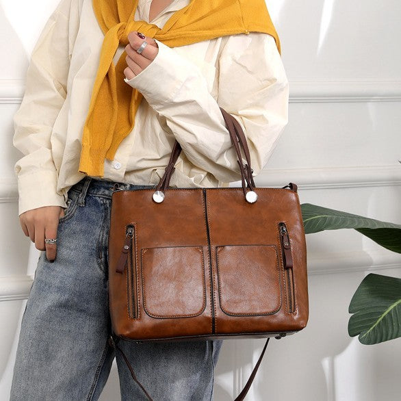 Grote retro-tas voor dames, eenvoudige crossbodytas