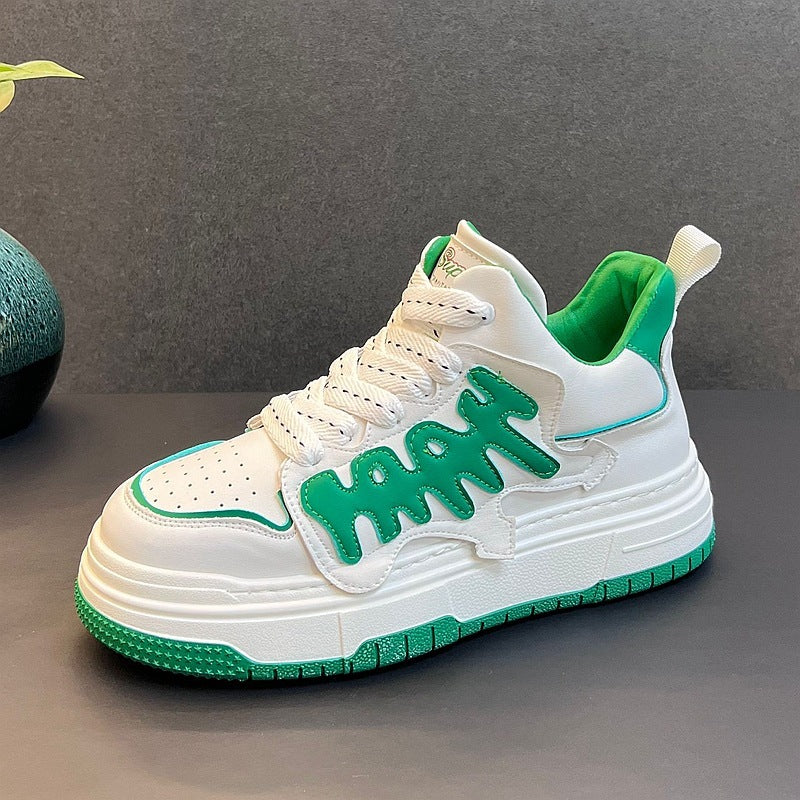 Amerikaanse Trendy Casual Effen Antislip Sneakers met Veters en Geborduurde Patroon voor Unisex