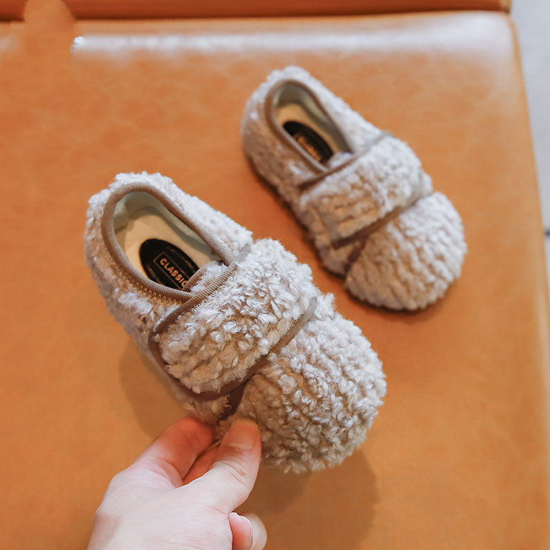 Schattige Thermische Antislip Pantoffel van PU-Leer met Ronde Neus en Klittenband voor Kids