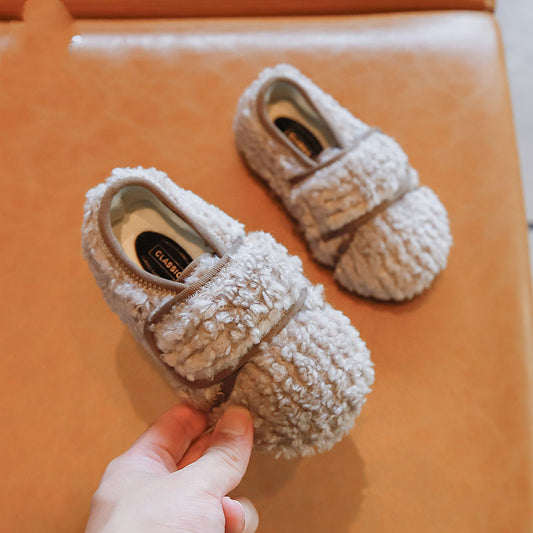 Schattige Thermische Antislip Pantoffel van PU-Leer met Ronde Neus en Klittenband voor Kids