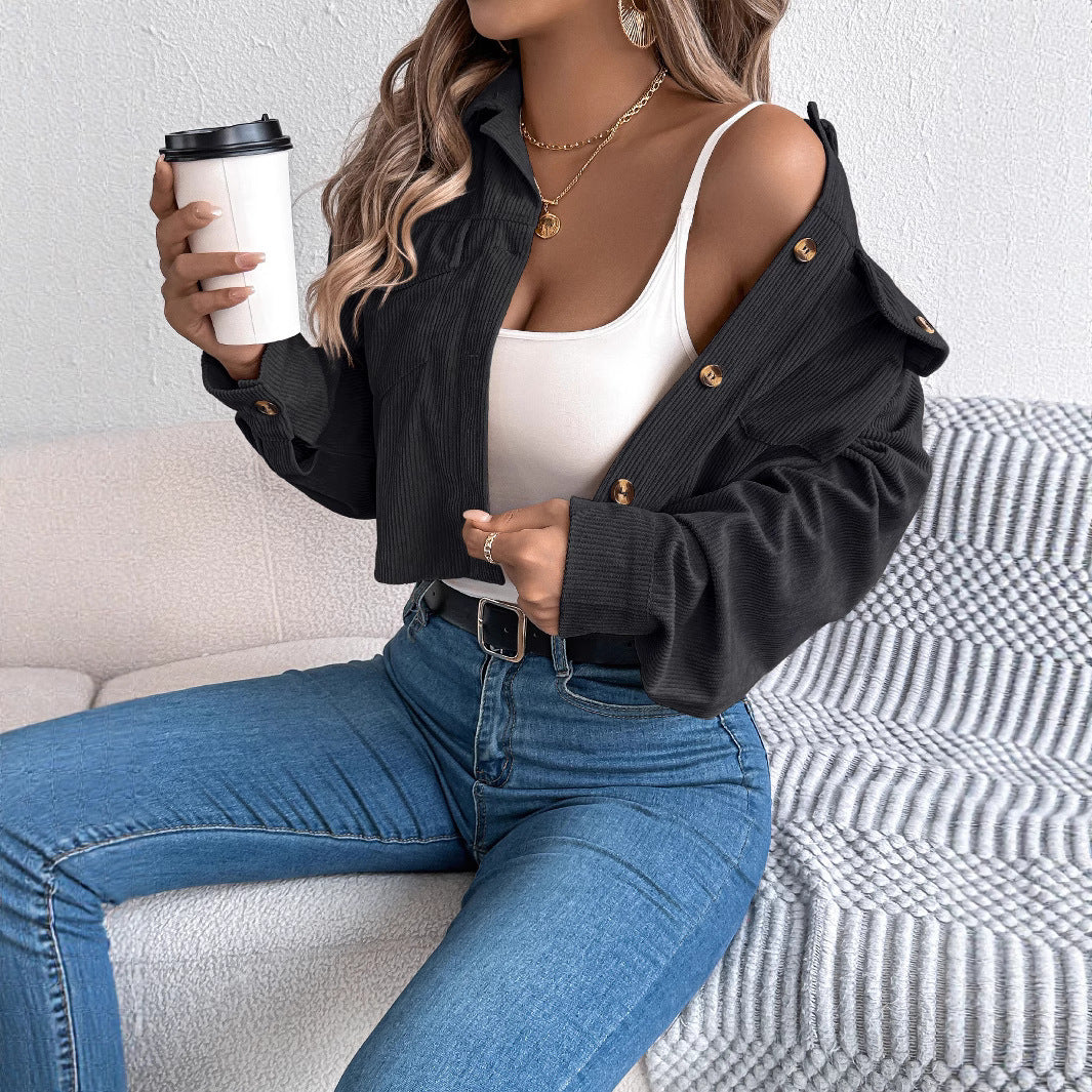 Corduroy Jacket met Lange Mouwen en Knoopsluiting voor Dames