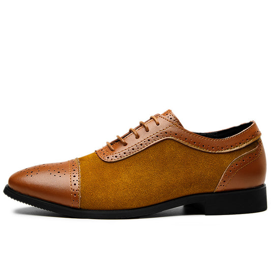 Europese en Amerikaanse Wingtip Stijl Casual Business Ademend Puntige Derby Schoenen van Gesneden PU-Leer met Vetersluiting voor Heren