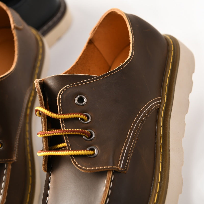 Amerikaanse Klassieke Casual/ Formele Retro Handgemaakte Platte Loafers van Echt Leer met  Ronde Neus en Vetersluiting voor Heren