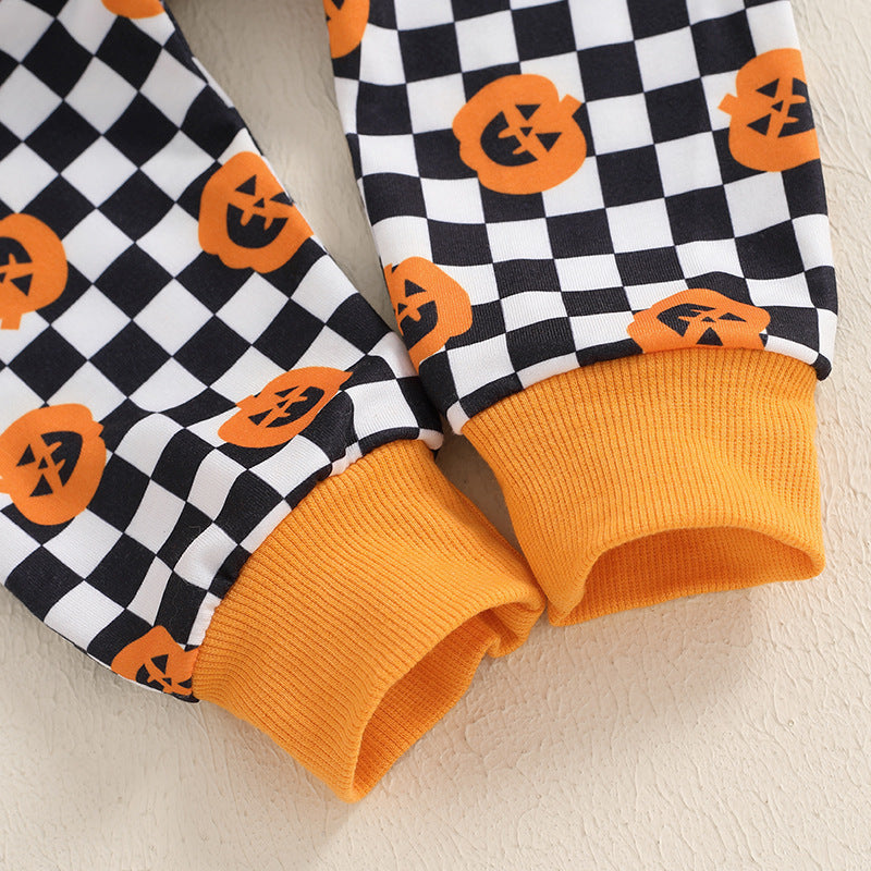 Europees en Amerikaans Stijl voor Halloween Tweedelige Kinderset met  Hoodie & Geruite Broek