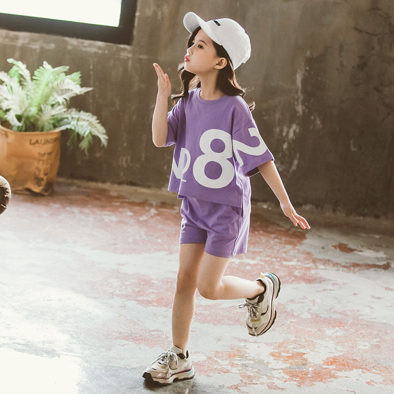 Tweedelig Sport Outfit T-shirt met Print en Korte Mouwen & Korte Broek met Print voor Kinderen/ Tieners