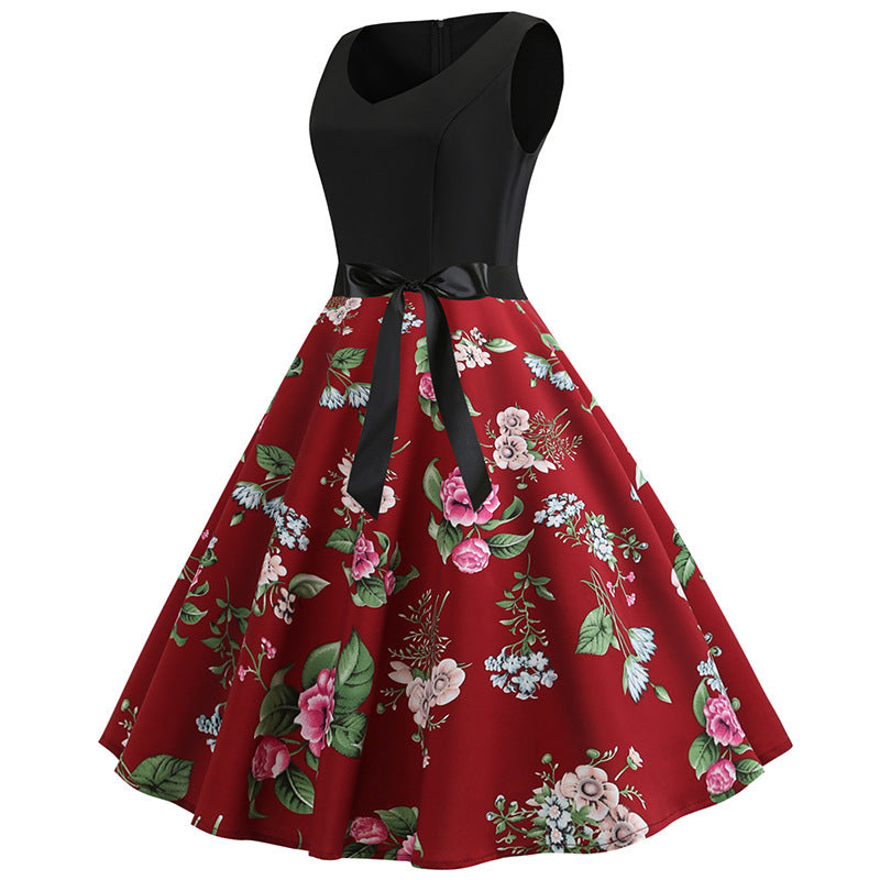 Hepburn Style Retro Afslankende Bloemenprint Big Swingjurk voor Dames & Plus-size
