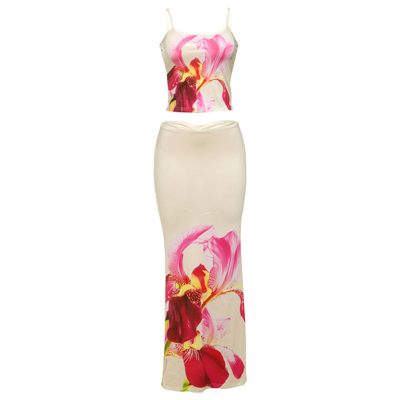 Mode Persoonlijkheid Straat Vrije tijd Vakantie Borst Afslankend Mouwloos Slipjurk Set Vrouwen