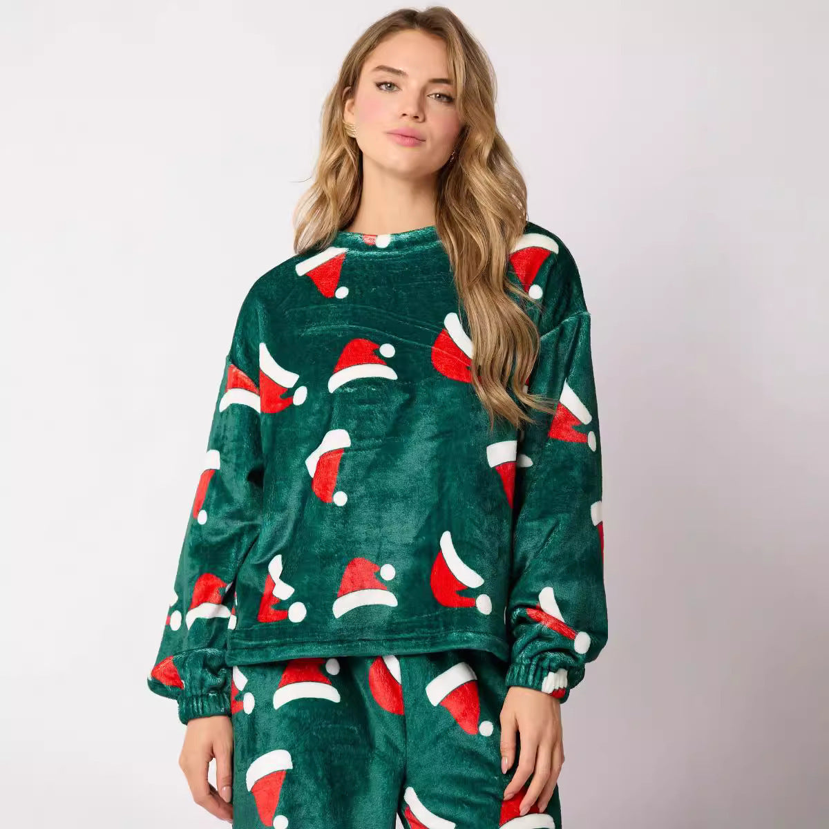 Kerstmis Unieke Casual Schattige Flanellen All-Over Bedrukte Kerstmisprint Huis/ Pyjama-outfit voor Dames & Plus-size