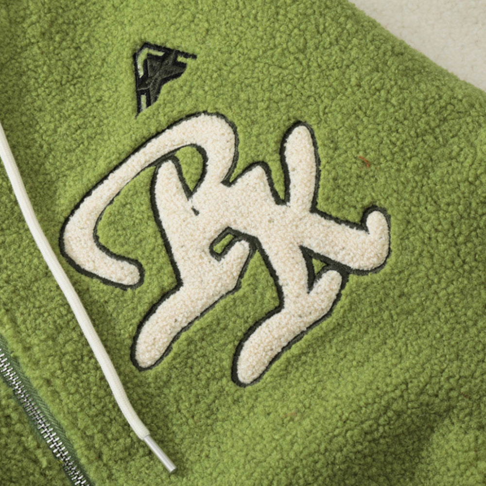 Casual Varsity-Jacket van Lamswol met Capuchon en Geborduurde Letters voor Heren