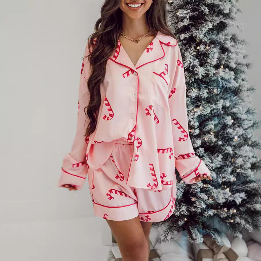 Kerstmis Stijvolle Elegante Bedrukte Kerstmisprint Huis/ Pyjama-outfit met Lange Mouwen voor Dames & Plus-size