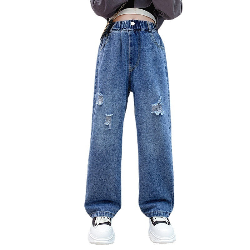 Donkerblauw Losse Wide-Leg Jeans voor Kinderen/ Tieners
