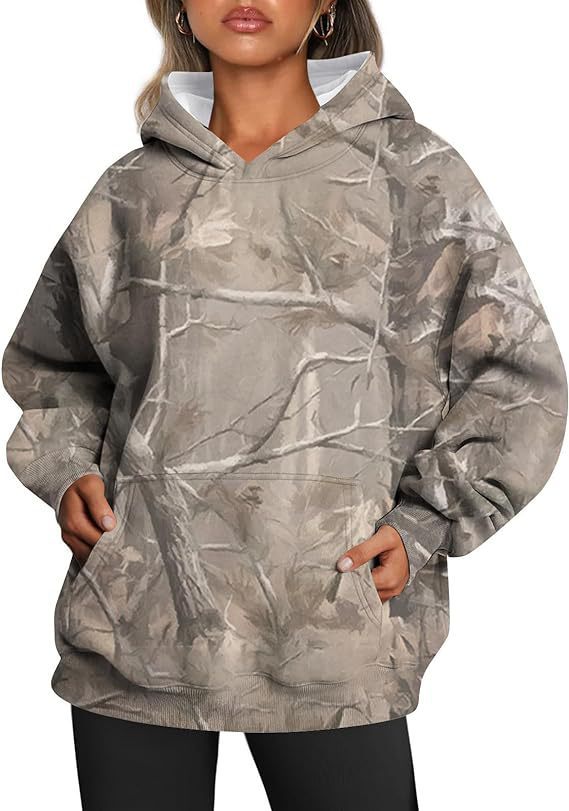 Dames Camouflage Hoodie Maple Leaf Print Oversized