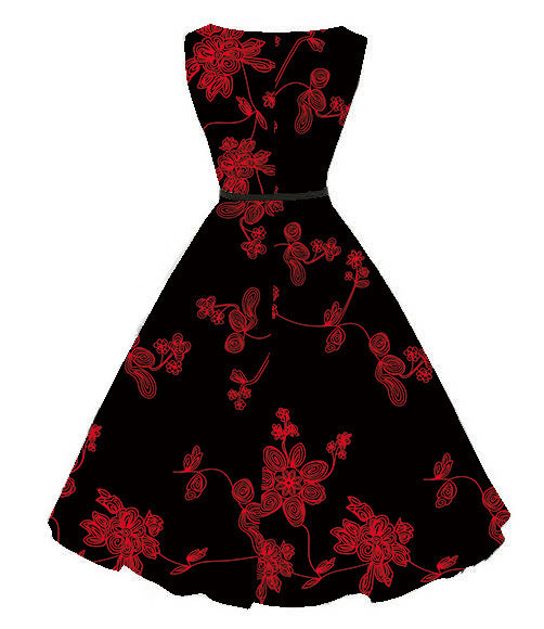 Hepburn Style Vintage Mouwloze 50's Slanke Taille Big Swingjurk met Riem en Bloempatroon voor Dames & Plus-size