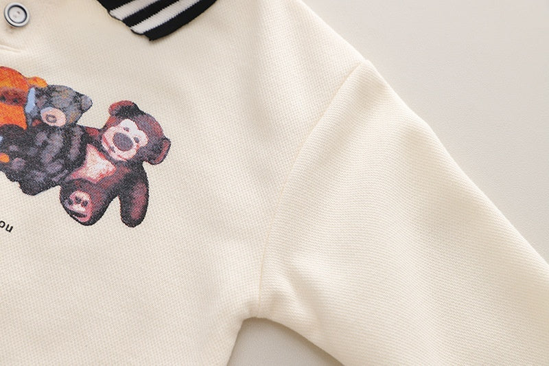 2-delige Kinderoutfit Sweatshirt met Bedrukte Cartoon & Jeans voor Peuters/ Kinderen