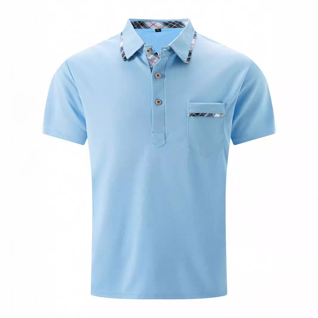 Amerikaanse Trendy Casual Knoopsluiting Revers Poloshirt met Korte Mouwen en Borstzak voor Heren