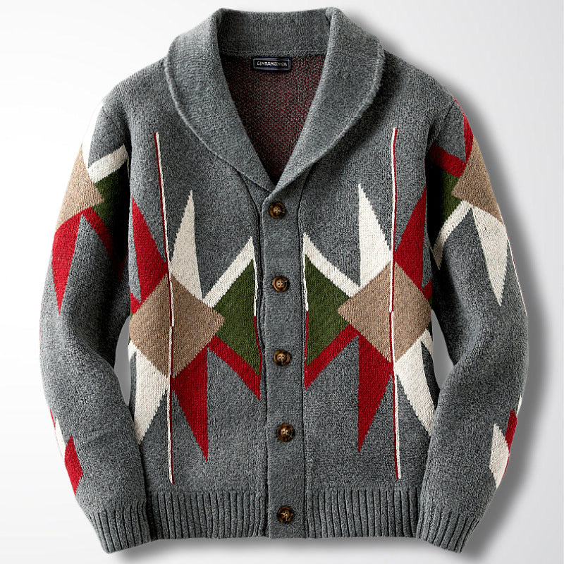 Casual/Business Dikke Gebreide Revers-vest met Knoopsluiting en Geometrisch Patroon  voor Heren