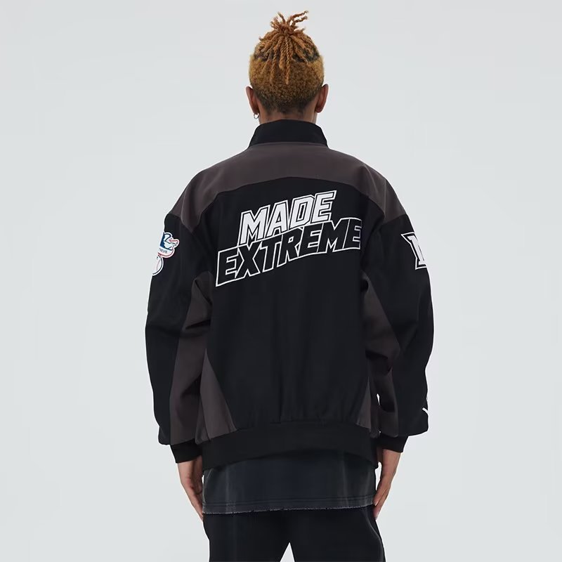 Amerikaanse Retro Hiphop Geborduurde Motorcycle Baseball Jacket voor Dames/ Plus-size & Heren