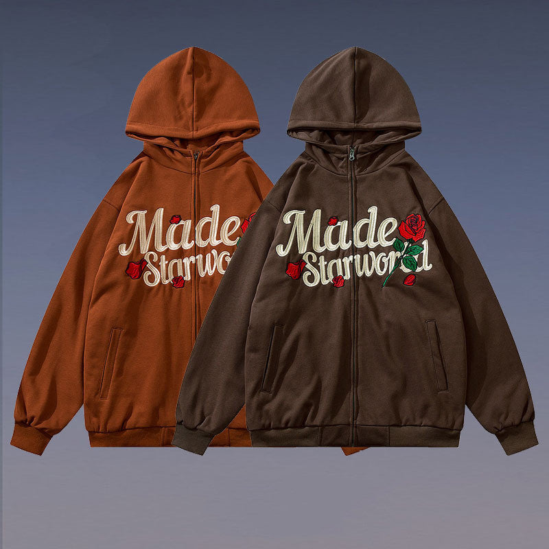 American Retro Street Geborduurde Letter Hoodie