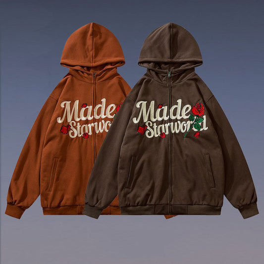 American Retro Street Geborduurde Letter Hoodie