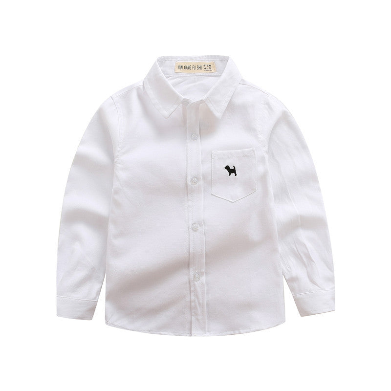 Trendy Modieuze Effen Kleur Revers Overhemd met Lange Mouwen en Knoopsluiting  voor Kindren