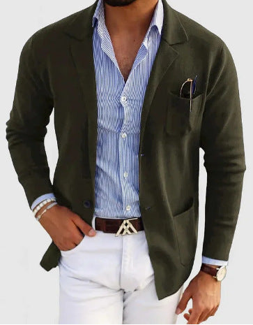 Casual Business Effen Kleur Sweater-Blazer met Borstzak en Enkele Knoopsluiting voor Heren & Jongens