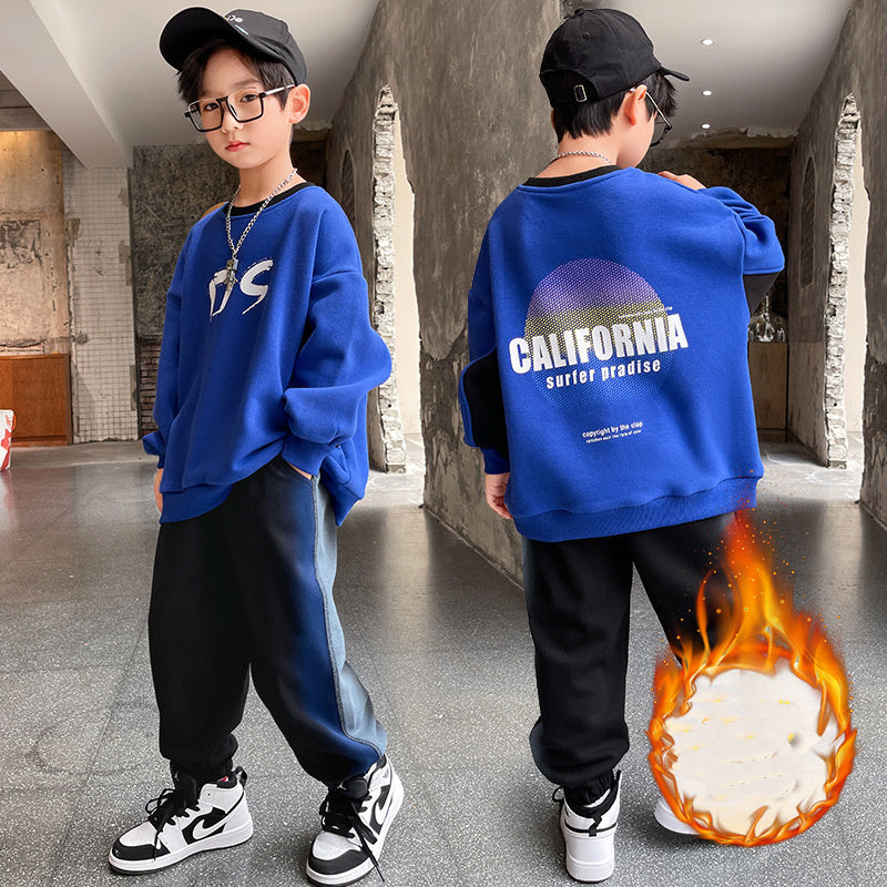 Westerse Stijl 2-delige Outfit Sweater met Cartoonprint & Joggingbroek voor Kinderen/ Tieners