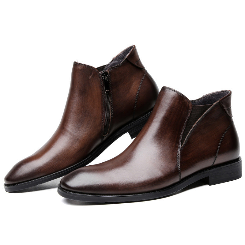 Europese Stijlvolle Designer Casual/Business Elegante Effen Kleur met/zonder Fluweel Puntige Chelsea Boots van Echt Leer met Ritssluiting voor Heren