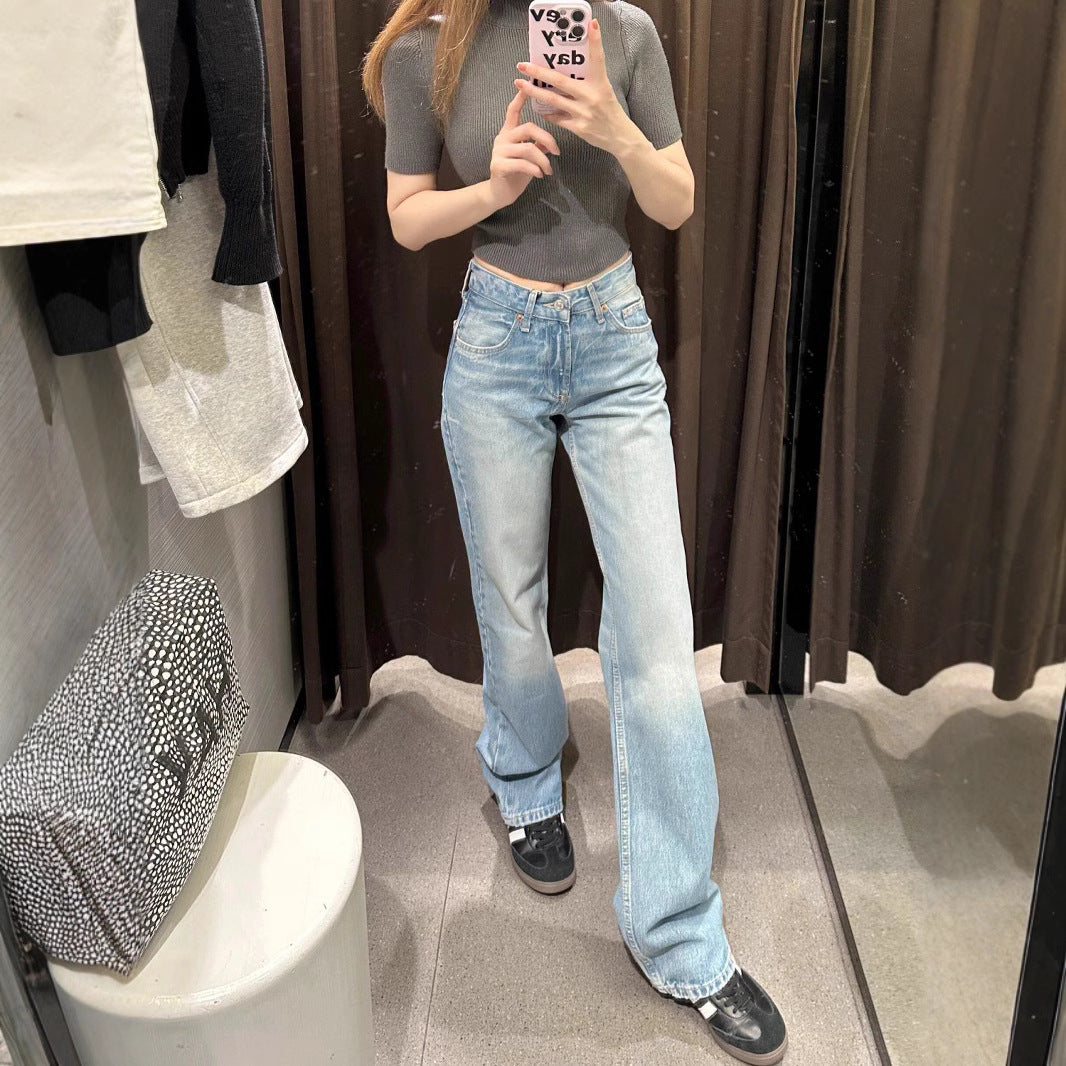 American Washed Straight Jeans voor Dames/ Plus-size & Meisjes