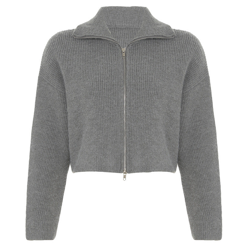 Amerikaanse Eenvoudige Stijl Casual Losse Cardigan-trui met Rits voor Dames & Meiden