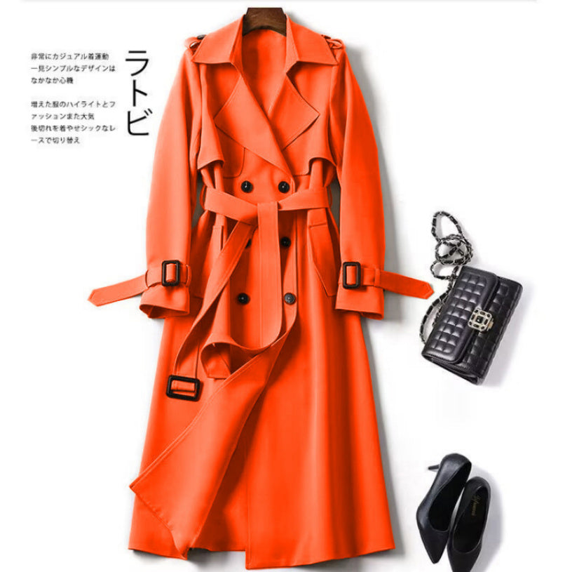 Casual/Business Slanke Double Breasted Middellange Trenchcoat met Riem en Dubbel rij Knopen voor Dames & Plus-size