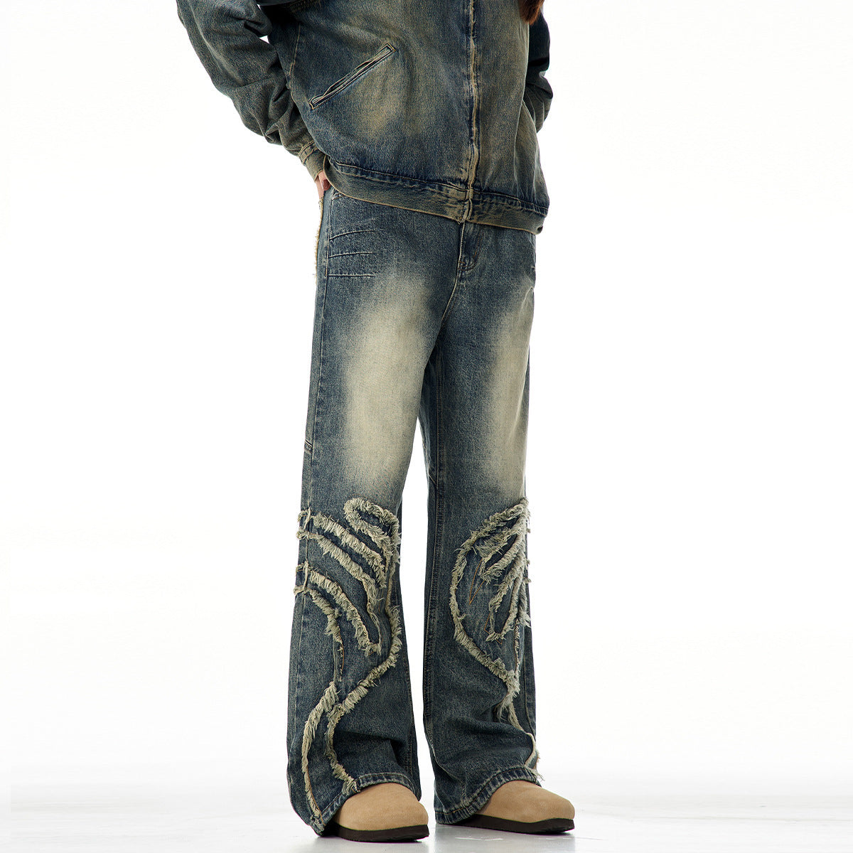 American Designer Washed Straight Retro Jeans met Patchwork voor Heren/ Jongens