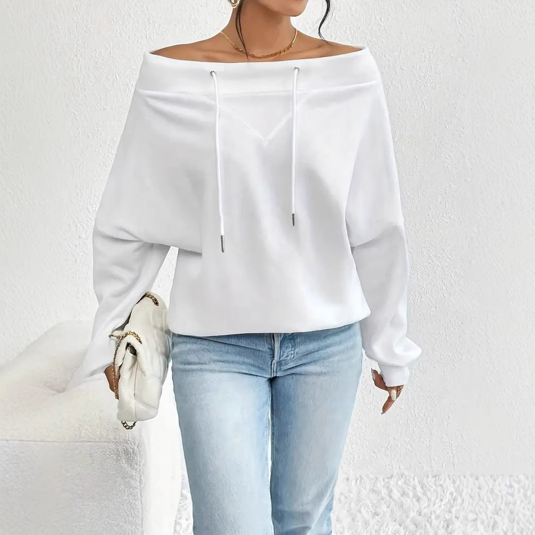 Casual Oversized Off-Shoulder Top met Trekkoord voor Dames & Plus-size