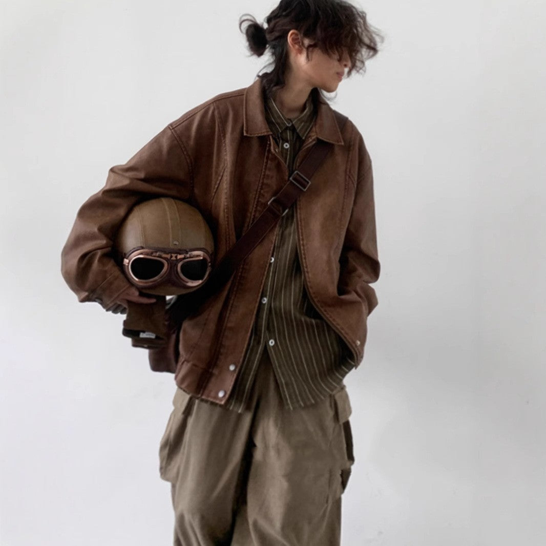 American Retro Casual All-match Jacket van PU-Leer met Ritssluitng voor Dames & Plus-size