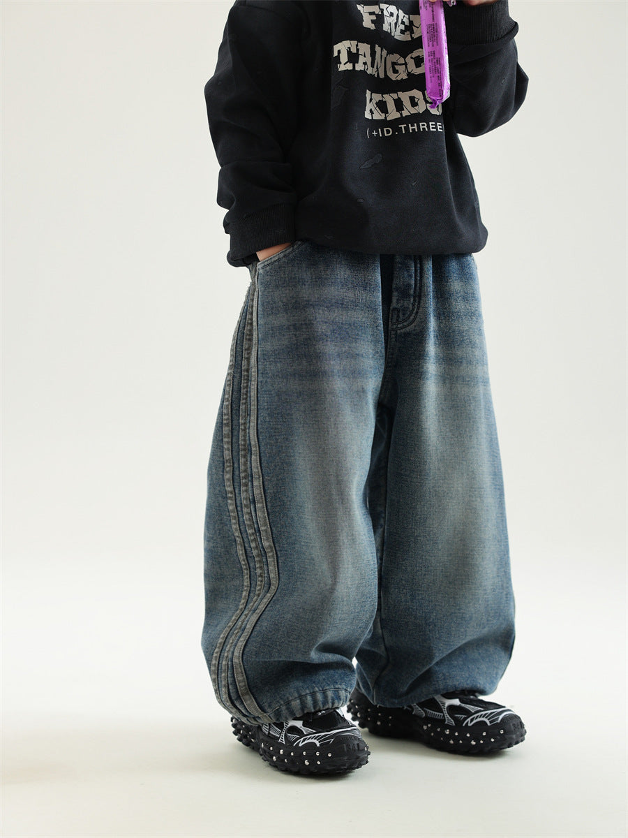 Trendy Fleece-gevoerde Losse Jongensjeans voor Peuters/ Kinderen & Tieners