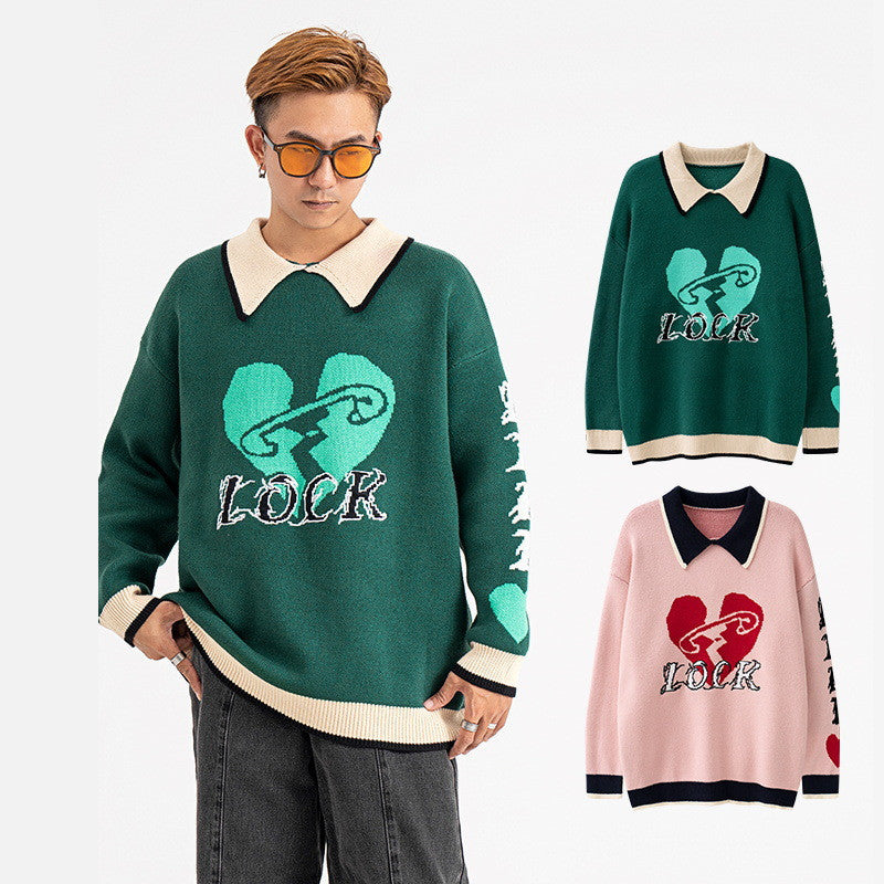 Amerikaanse Love Lapel Trui voor Unisex