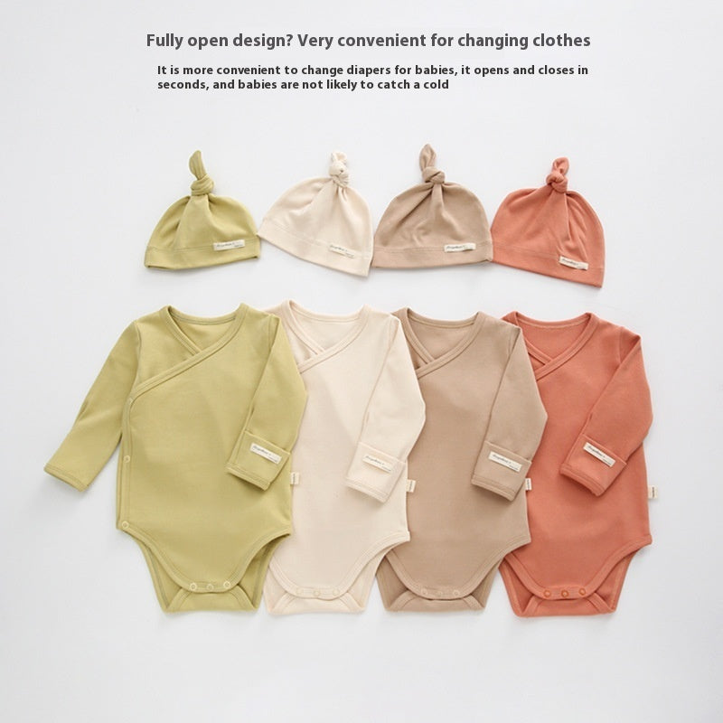 Puur Gekleurde Katoenen Rompers met Lange Mouwen & Muts voor Baby's