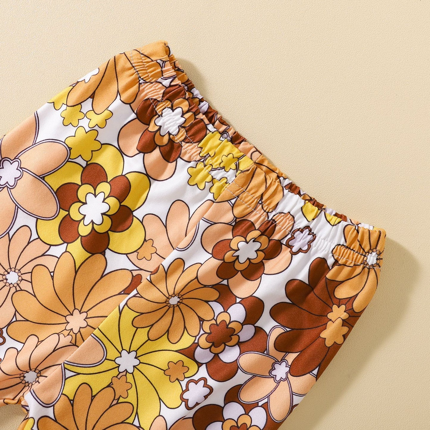 Europese en Amerikaanse Stijl 2-delig Set voor Meisjes Top met Korte Mouwen van kant & Wijde Pijpen Broek met Bloemenprint