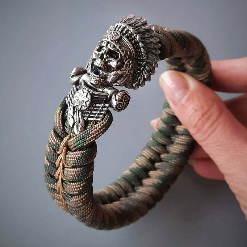 S925 Indian Chief Paracord Handgevlochten Armband voor Heren