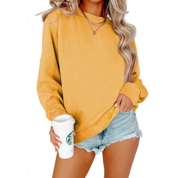 Casual in Effen Kleur Sweatshirt met Ronde Hals en Lange Mouwen voor Dames & Plus-size