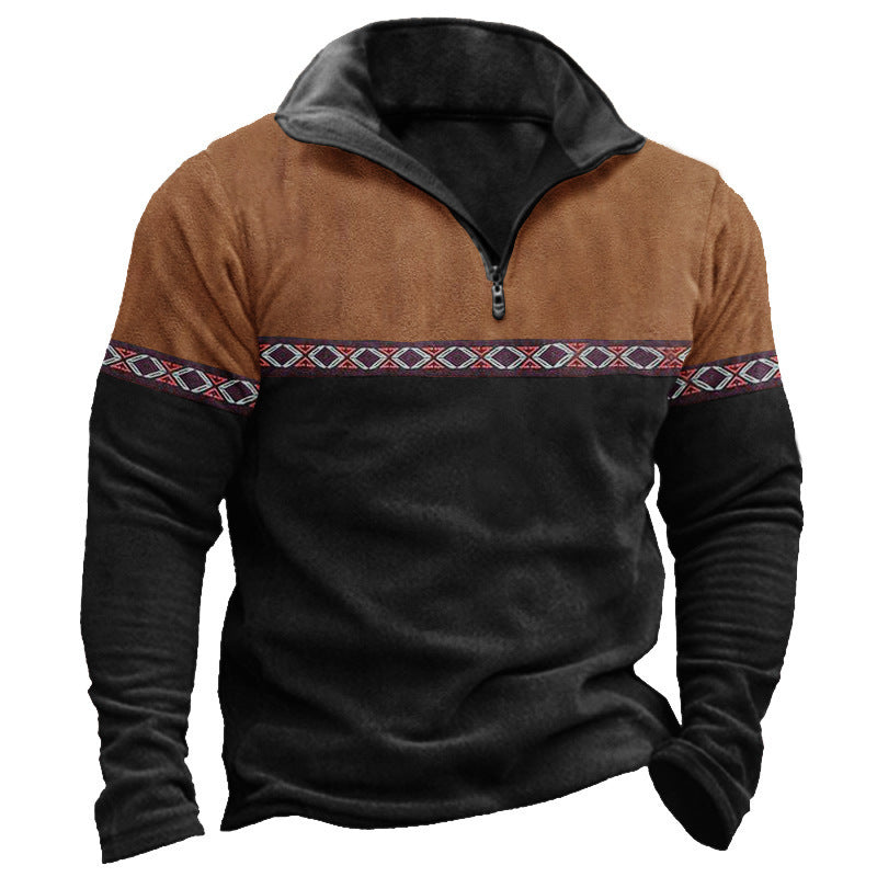 Retro patchwork polo Sweatshirt Casual