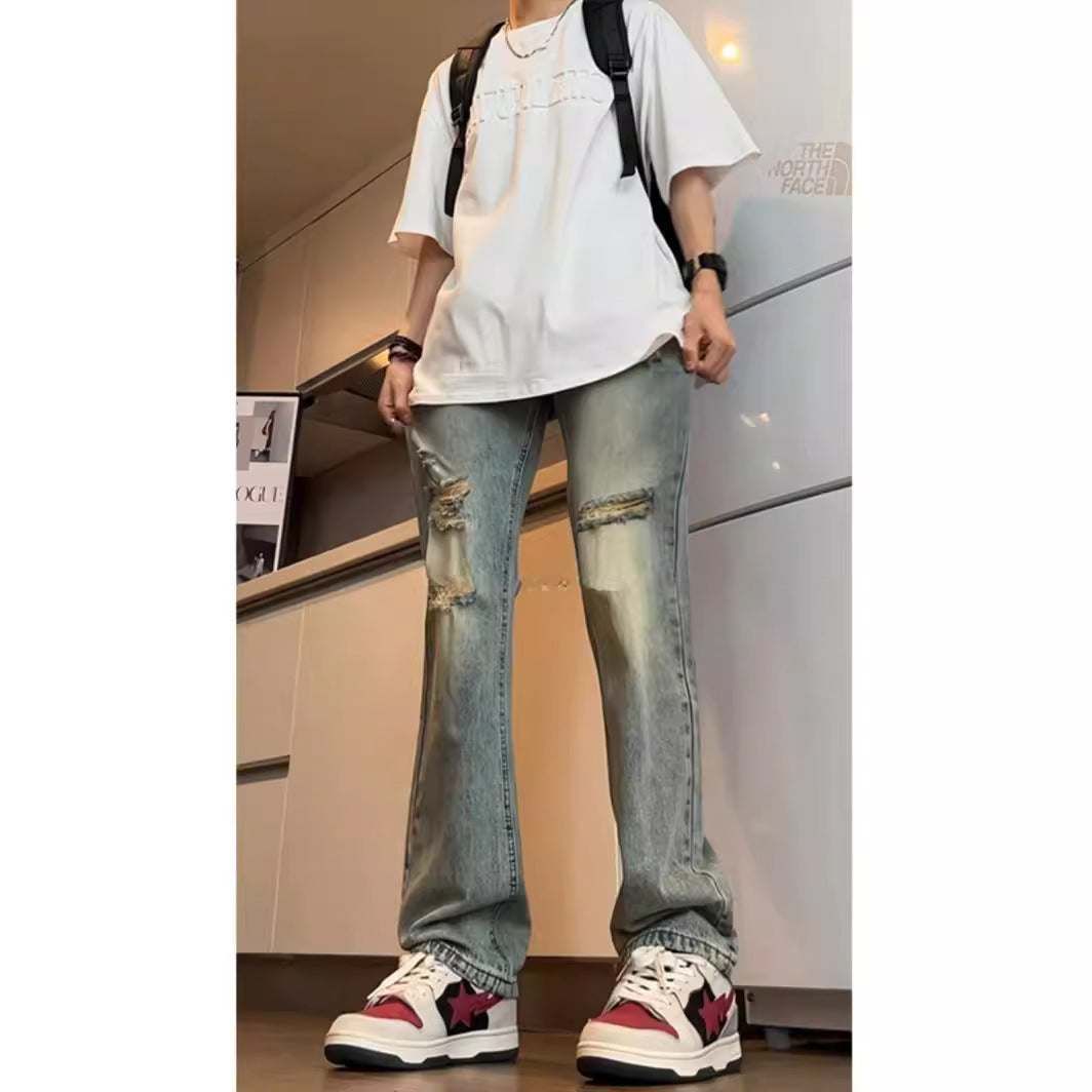 Amerikaanse V Retro Losse Tattered Jeans Jeans voor Heren/ Jongens